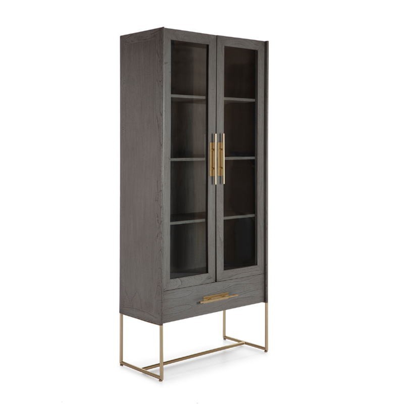 Showcase 85X40X195 Wood Grey Metal Golden to associate with Argentier Display Cabinet Contemporary Leather Bookcase