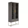 Showcase 85X40X195 Wood Grey Metal Golden to associate with Argentier Display Cabinet Contemporary Leather Bookcase