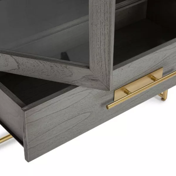 Showcase 85X40X195 Wood Grey Metal Golden to associate with Argentier Display Cabinet High Quality Solid Wood Library