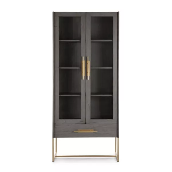 Showcase 85X40X195 Wood Grey Metal Golden to associate with Argentier Display Cabinet Contemporary Leather Bookcase