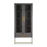 Showcase 85X40X195 Wood Grey Metal Golden to associate with Argentier Display Cabinet Contemporary Leather Bookcase