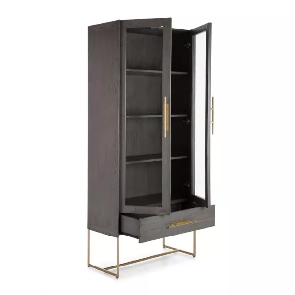 Vitrina 85X40X195 Madera Gris Metal Dorado asociarse con Librería vitrina Argentier con reposabrazos para mayor comodidad