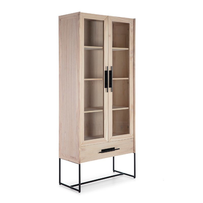 Vitrine 85x40x195 Bois Naturel Métal Noir