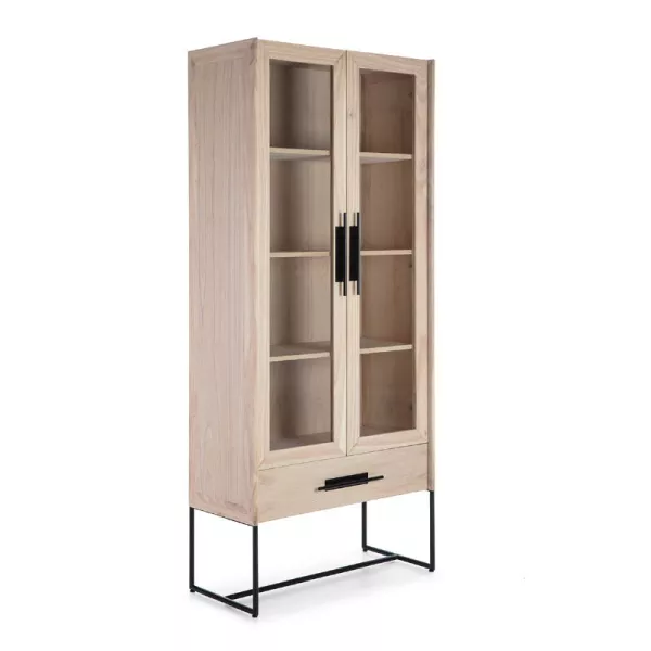 Vitrine 85x40x195 Bois Naturel Métal Noir