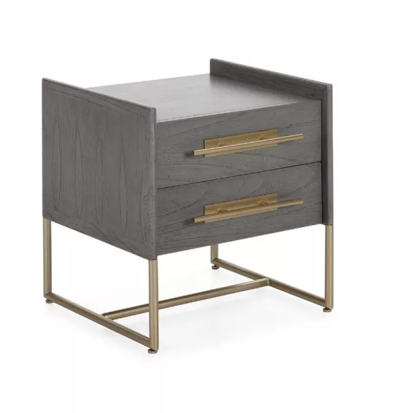 Bedside Table 2 Drawers 50X45X54 Wood Grey Metal Golden Model 2 to associate with Beds Headboard Bedside Valet Garden Weather Re