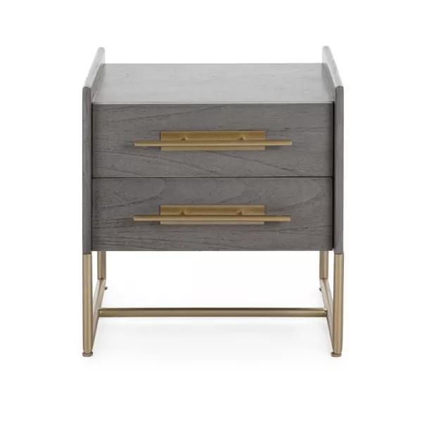 Bedside Table 2 Drawers 50X45X54 Wood Grey Metal Golden Model 2 to associate with Beds Headboard Bedside Valet Rattan For A Natu