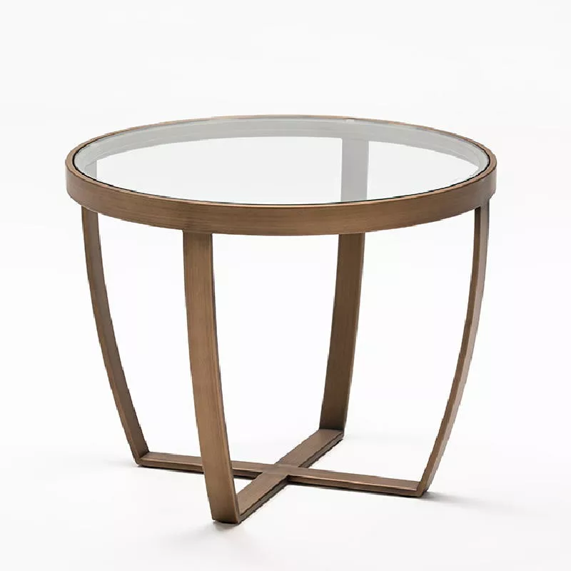 Table d'appoint, bout de canapé 60x46 Verre Métal Bronze