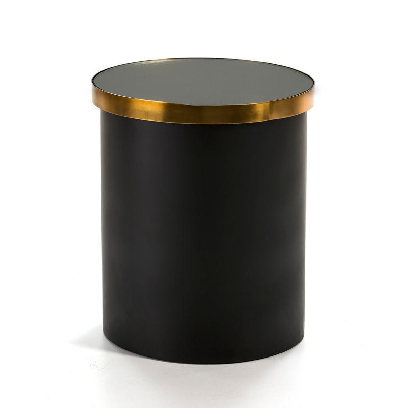 Table d'appoint, bout de canapé 43x43x51 Verre Métal Doré Noir