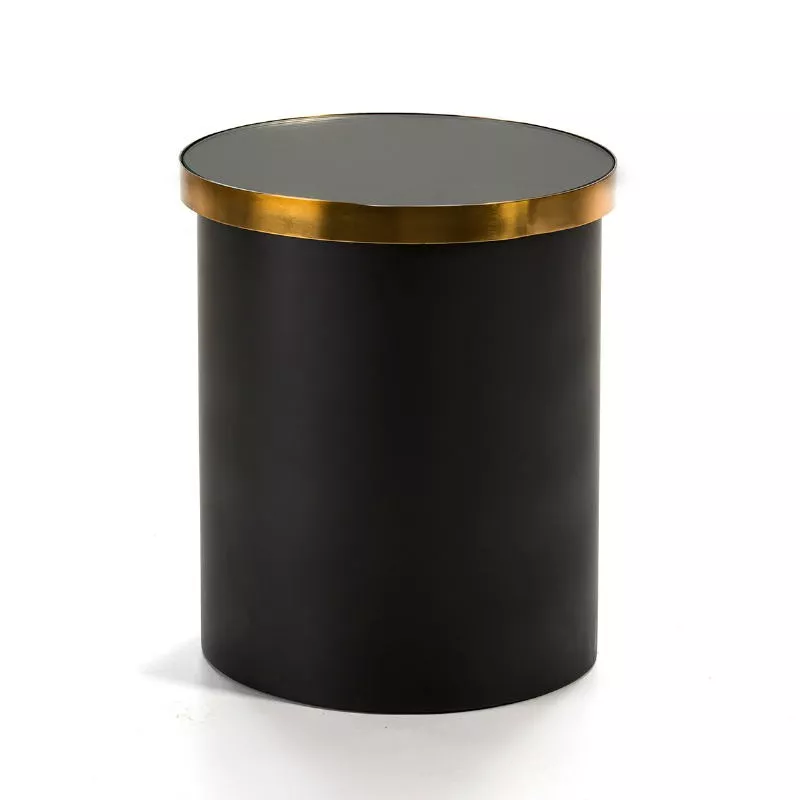 Table d'appoint, bout de canapé 43x43x51 Verre Métal Doré Noir