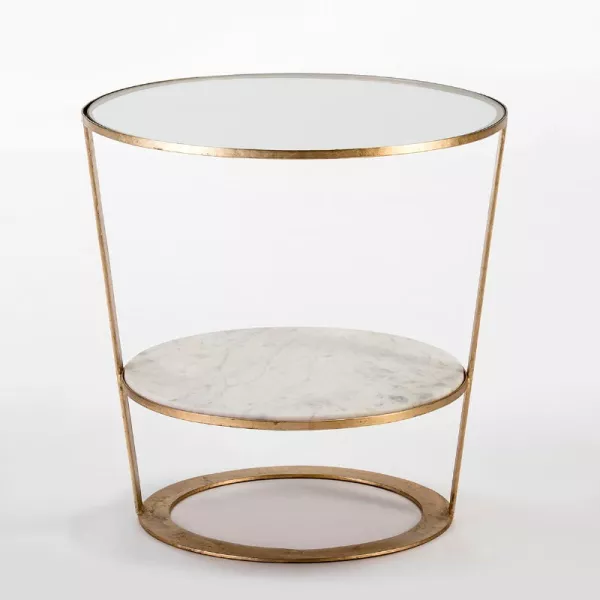 Table d'appoint, bout de canapé 56x56x56 Verre Marbre Blanc Métal Doré