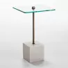 Table d'appoint, bout de canapé 40x40x66 Verre Métal Marbre Blanc