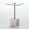 Table d'appoint, bout de canapé 40x40x66 Verre Métal Marbre Blanc