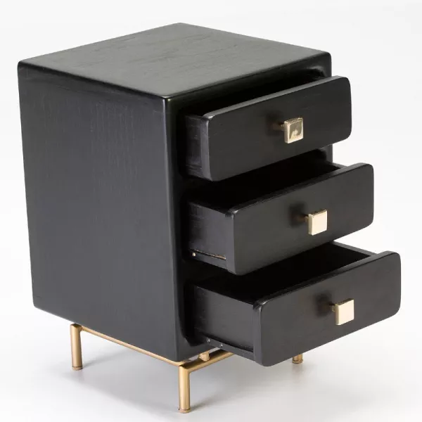 Bedside Table 3 Drawers 42X40X60 Metal Golden Wood Black to associate with Headboard Beds Bedside Valet Bed With Armrests For Mo