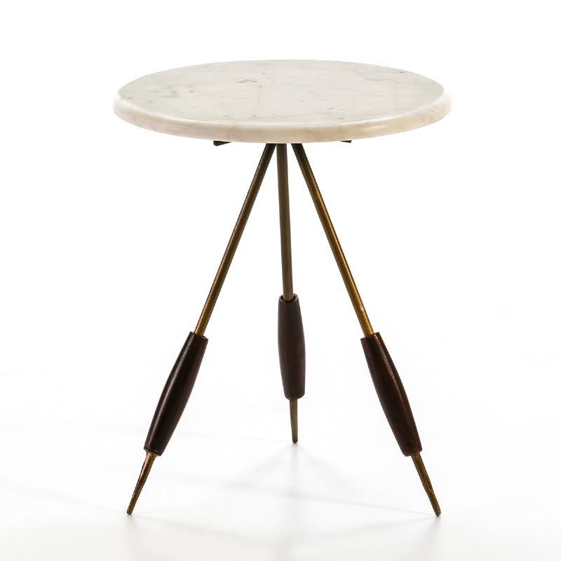 Table d'appoint, bout de canapé 38x38x46 Métal Doré Marbre Blanc