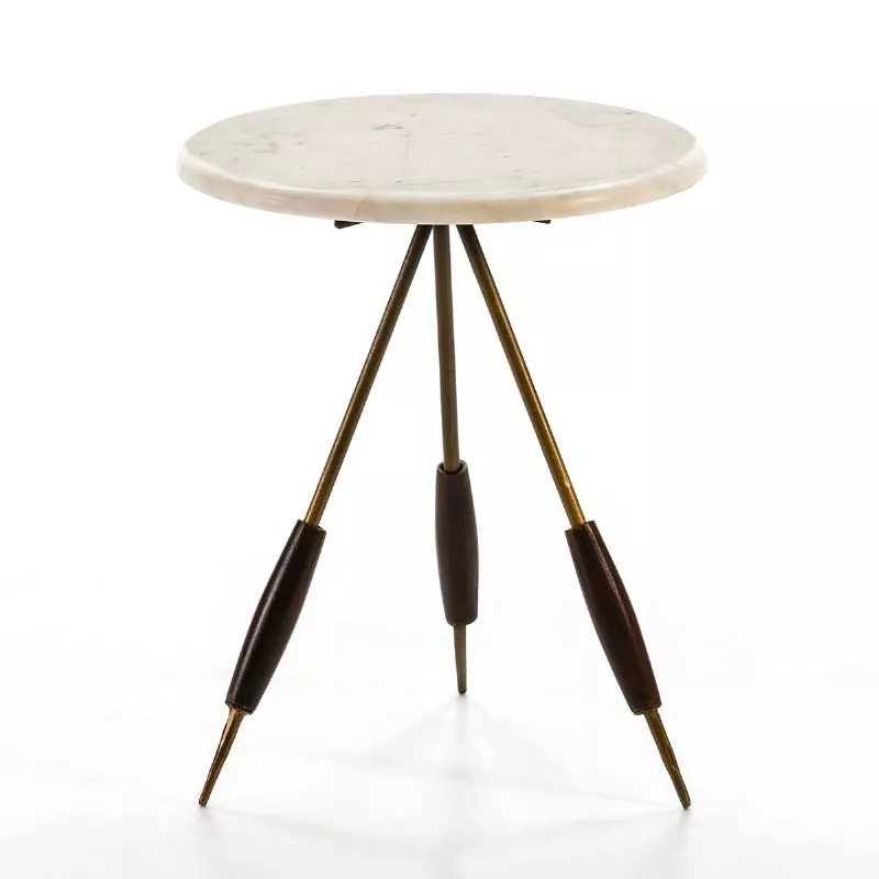 Table d'appoint, bout de canapé 38x38x46 Métal Doré Marbre Blanc