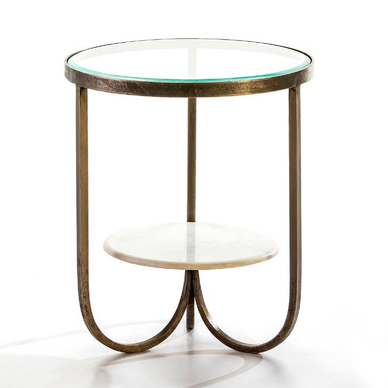 Table d'appoint, bout de canapé 51x51x61 Verre Métal Doré Marbre Blanc à associer à Tables Basses Avec Accoudoirs Pour Plus De C