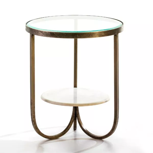 Table d'appoint, bout de canapé 51x51x61 Verre Métal Doré Marbre Blanc à associer à Tables Basses Avec Accoudoirs Pour Plus De C