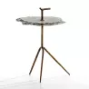 Table d'appoint, bout de canapé 52x48x70 Métal Doré Pierre Gris