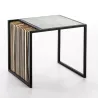 Table d'appoint, bout de canapé 56x48x51 Miroir Vieilli Métal Doré Noir