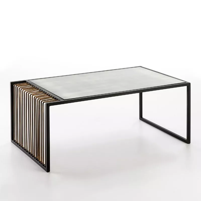 Table basse 104x61x43 Miroir Vieilli Métal Doré Noir