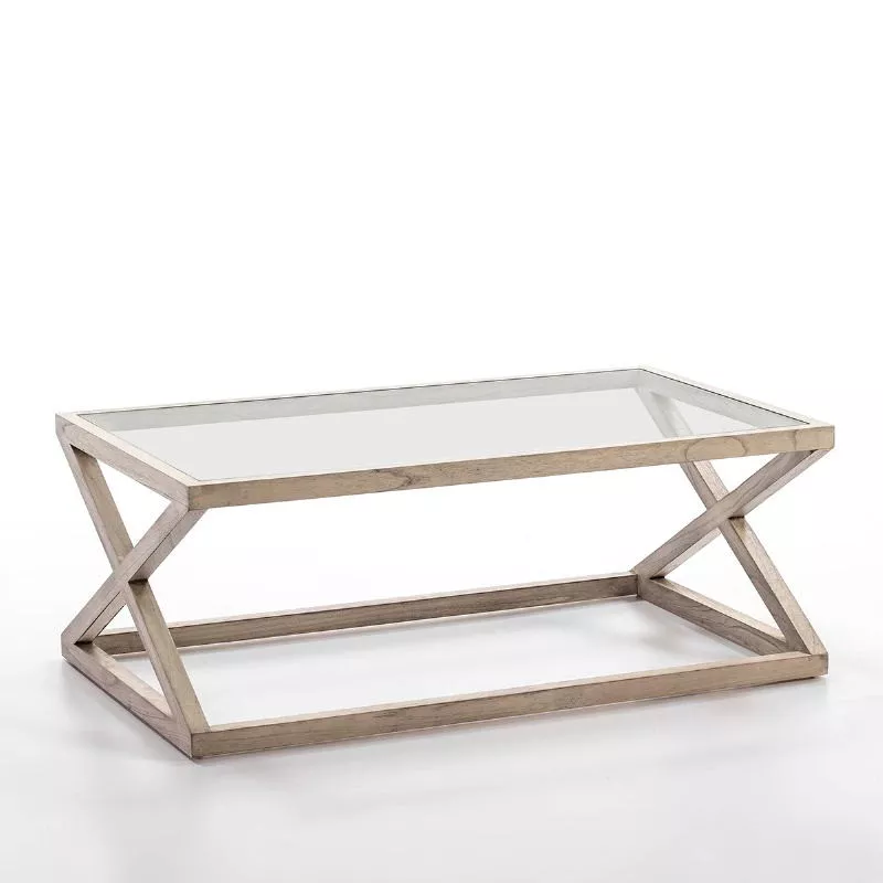 Table basse 120x70x45 Verre Bois Gris blanchi