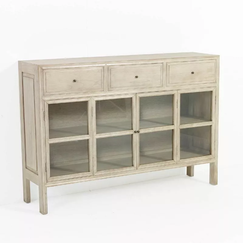 Buffet 160x40x110 Verre Bois blanchi