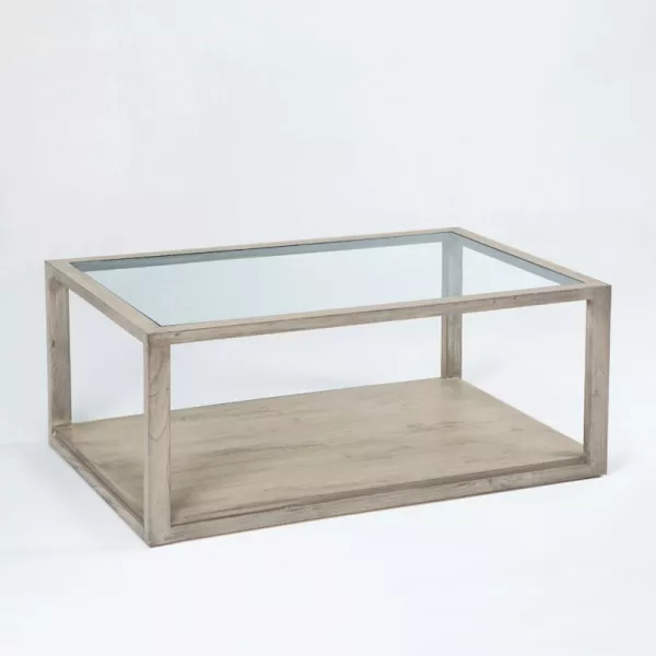 Table basse 110x70x45 Verre Bois Gris blanchi