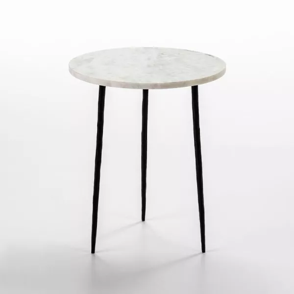 Table d'appoint, bout de canapé 38x38x45 Métal Noir Marbre Blanc