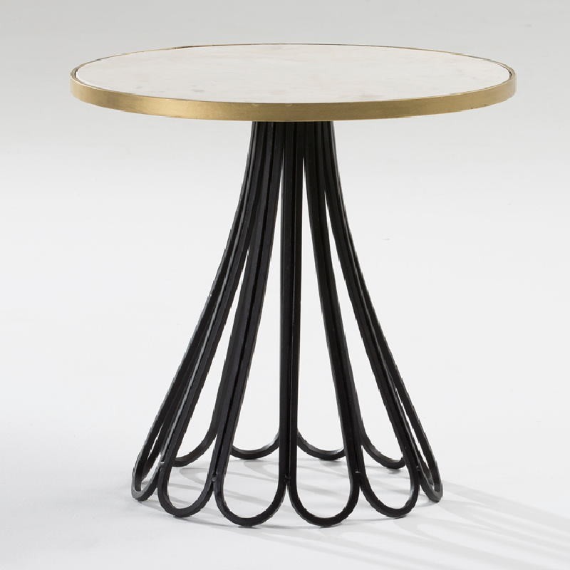 Table d'appoint, bout de canapé 60x58 Métal Noir Or Marbre Blanc