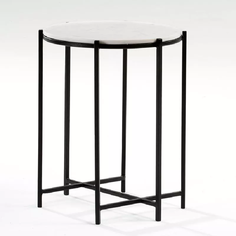 Table d'appoint, bout de canapé 43x53 Métal Noir Marbre Blanc