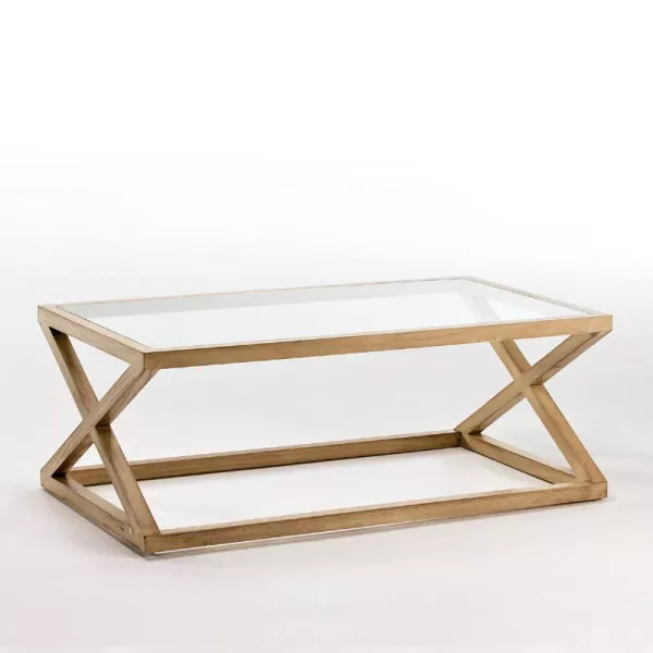 Table basse 120x70x45 Verre Bois Naturel Blanchi