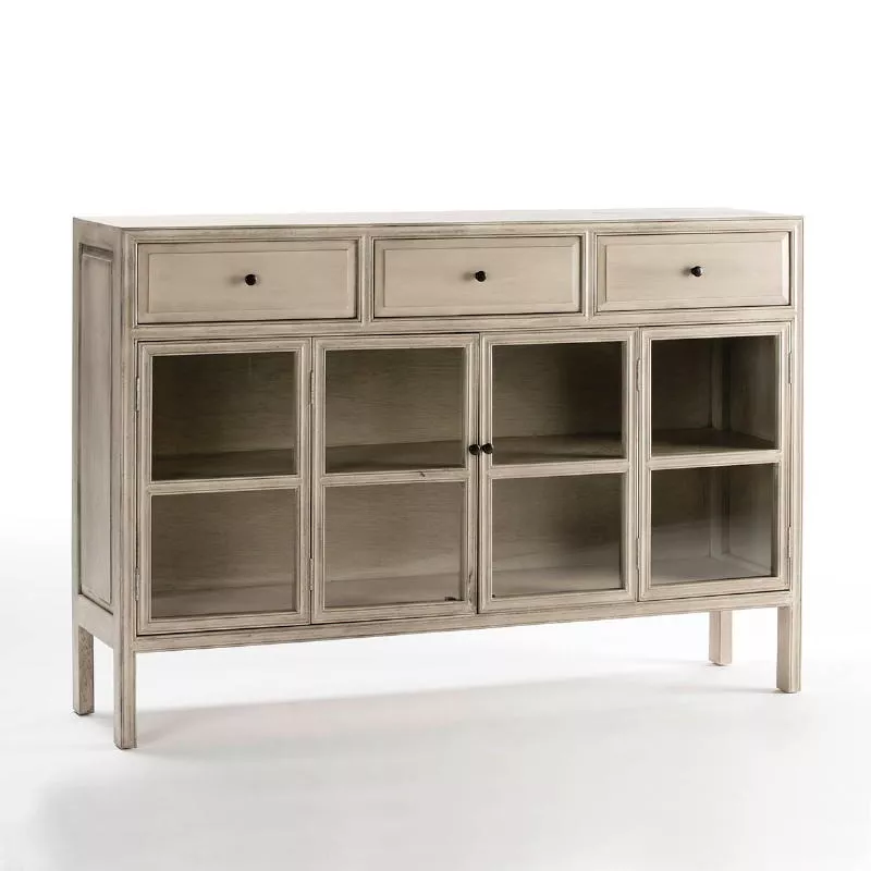 Buffet 160x40x110 Verre Bois Gris Blanchi