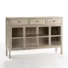 Buffet 160x40x110 Verre Bois Gris Blanchi