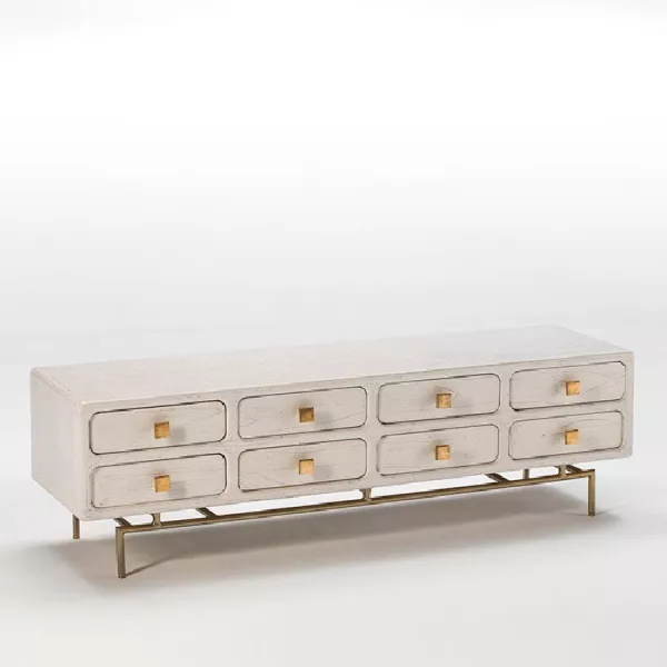 Meuble TV 160x45x50 Métal Or Bois Blanc