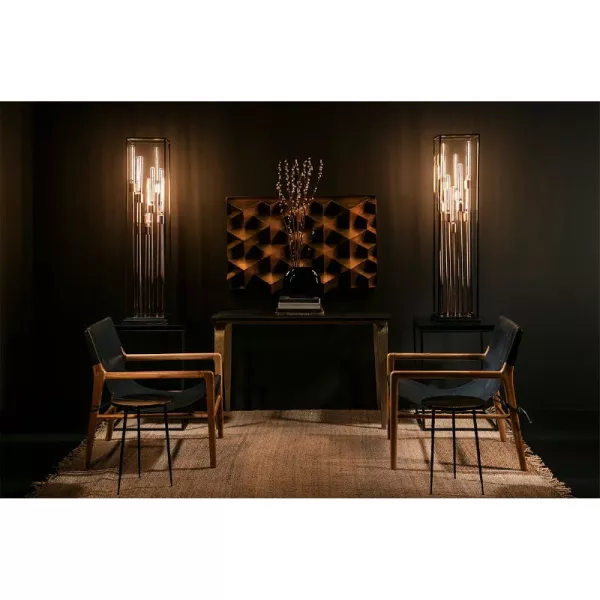 Armchair 66X77X78 Teak Wood Natural Leather Black to associate with Rattan Armchairs For A Natural Style