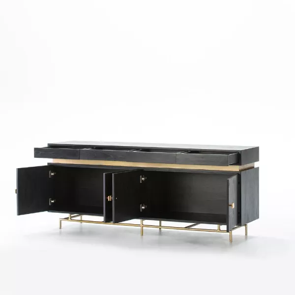 Anrichte 4 Türen 4 Schubladen 180X45X75 Holz/Metall Schwarz/Gold mit assoziieren Moderne Sideboard-Buffet-Aufbewahrungseinheit f