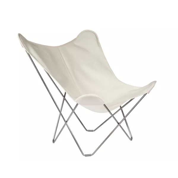 Vegetable butterfly chair in fabric Sumbrella SUNSHINE MARIPOSA chrome foot (white, ivory) to associate with Stackable Garden Ar