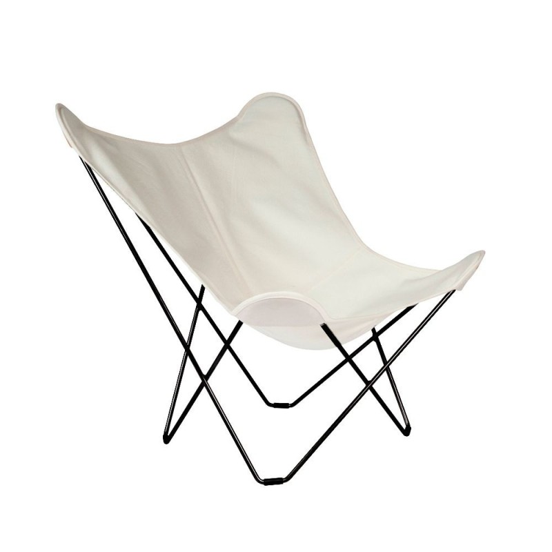 Fauteuil papillon de jardin en tissu Sumbrella SUNSHINE MARIPOSA pied métal noir (blanc, ivoire) à associer à Fauteuil De Jardin