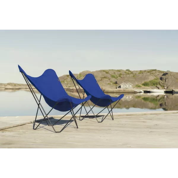 Vegetable butterfly chair in fabric Sumbrella SUNSHINE MARIPOSA black metal foot (Atlantic blue) to associate with Contemporary 