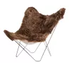 Fauteuil papillon en peau de mouton, poils courts ICELAND MARIPOSA pied chromé (marron)