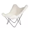 Fauteuil papillon en peau de mouton, poils courts ICELAND MARIPOSA pied métal noir (blanc)