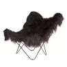 Fauteuil papillon en peau de mouton, poils longs ICELAND MARIPOSA pied métal noir (noir)