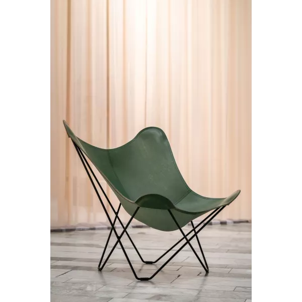 Fauteuil papillon en cuir italien PAMPA MARIPOSA pied chromé (vert)