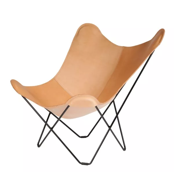 Fauteuil papillon en cuir italien PAMPA MARIPOSA pied métal noir (naturel)