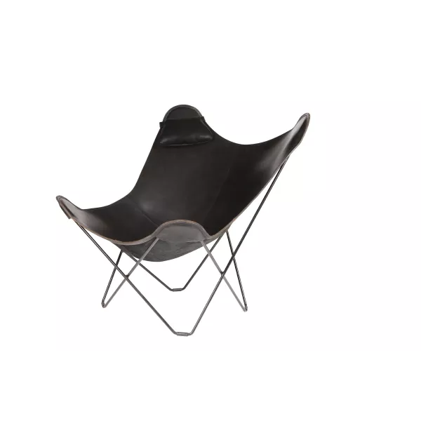 Fauteuil papillon en cuir italien PAMPA MARIPOSA pied métal noir (noir)