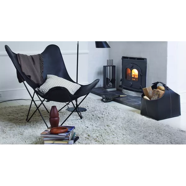 Fauteuil papillon en cuir italien PAMPA MARIPOSA pied métal noir (noir)