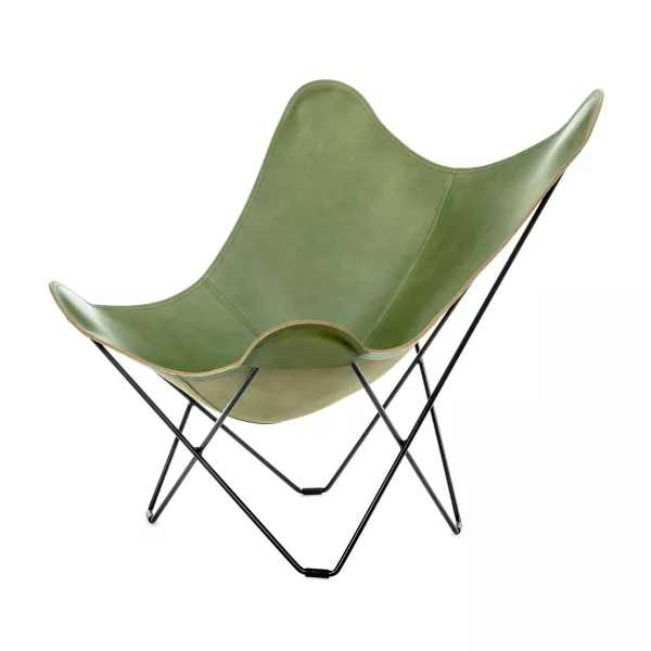 Fauteuil papillon en cuir italien PAMPA MARIPOSA pied métal noir (vert)