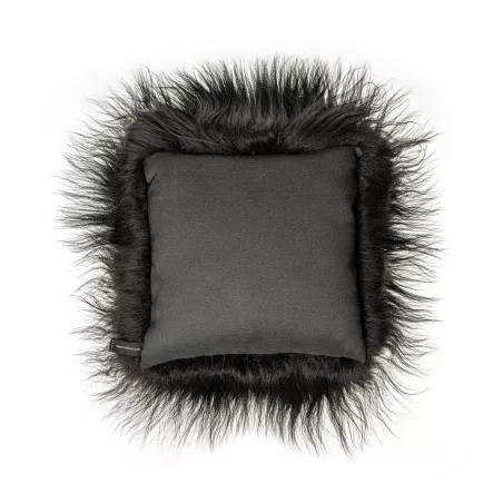 Coussin en peau de mouton, poils longs ICELAND (noir)