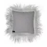 Coussin en peau de mouton, poils longs ICELAND (blanc, gris)