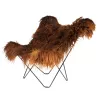 Fauteuil papillon en peau de mouton, poils longs ICELAND MARIPOSA pied métal noir (marron)